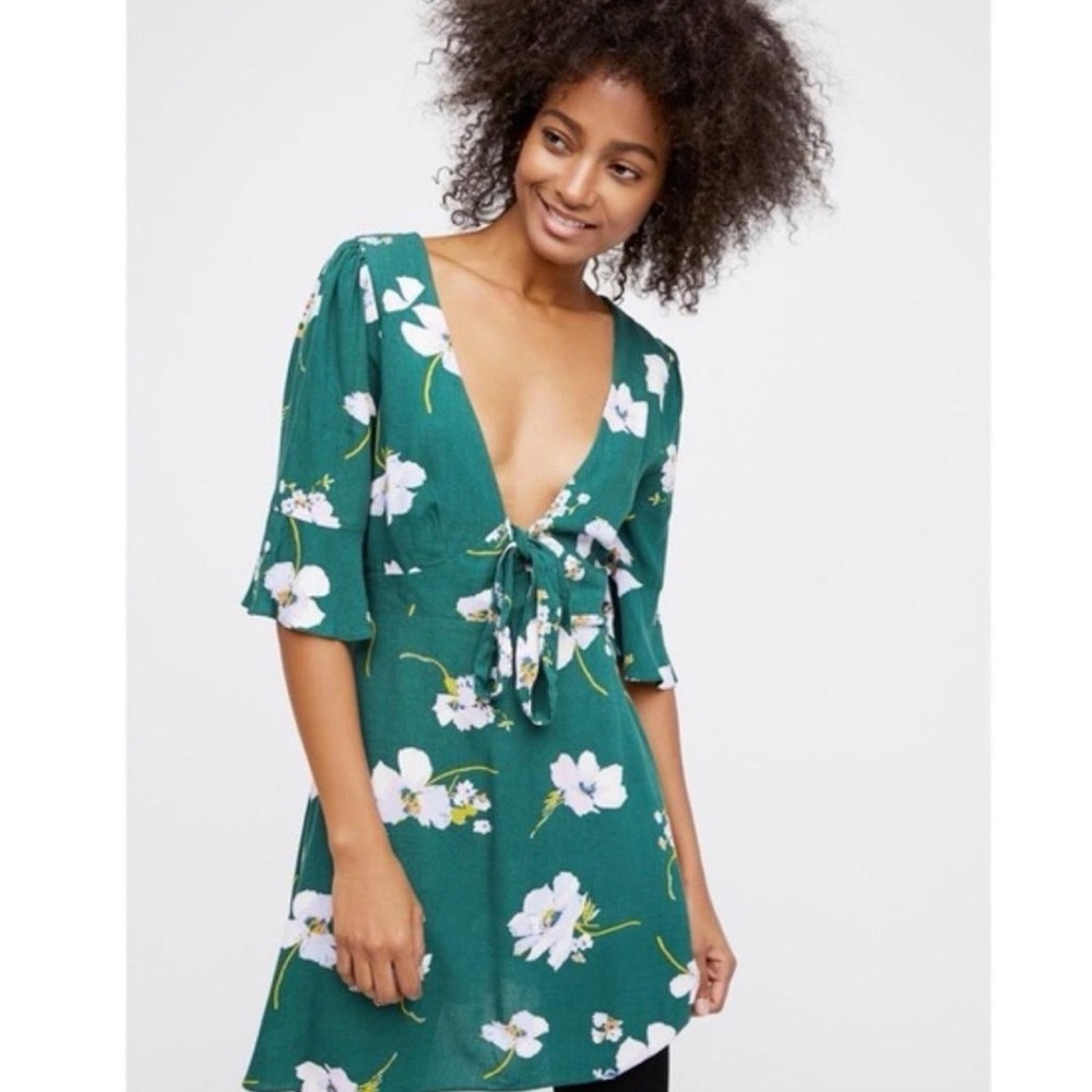 Free People All Yours Mini Dress Green Floral Size 4